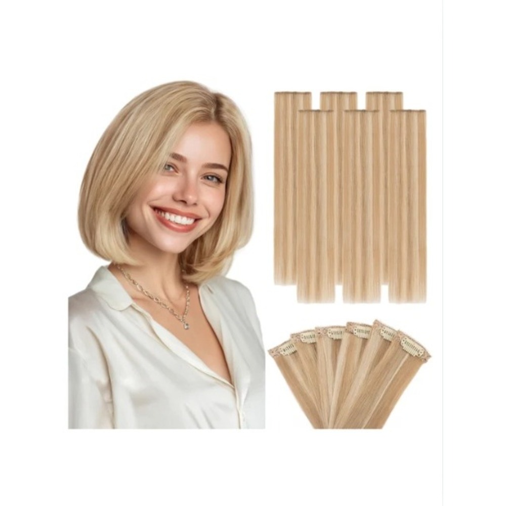 Hairro 6 PCS‎ Clip in Hair Extensions 100% Real Human Hair 10 Inch Mixed Blonde